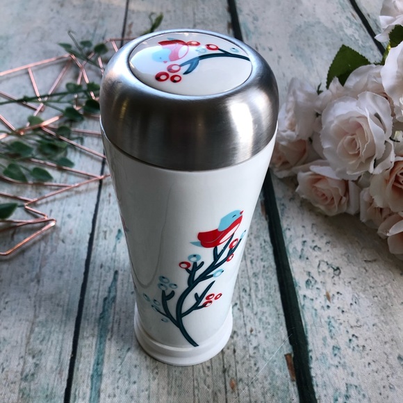 Davids tea berries bird travel mug ceramic red